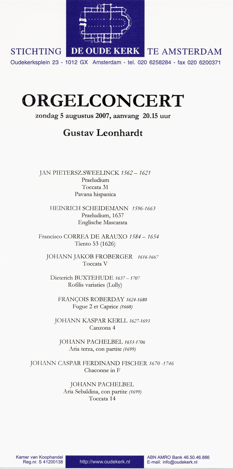 Programma Gustav Leonhardt 5 augustus 2007