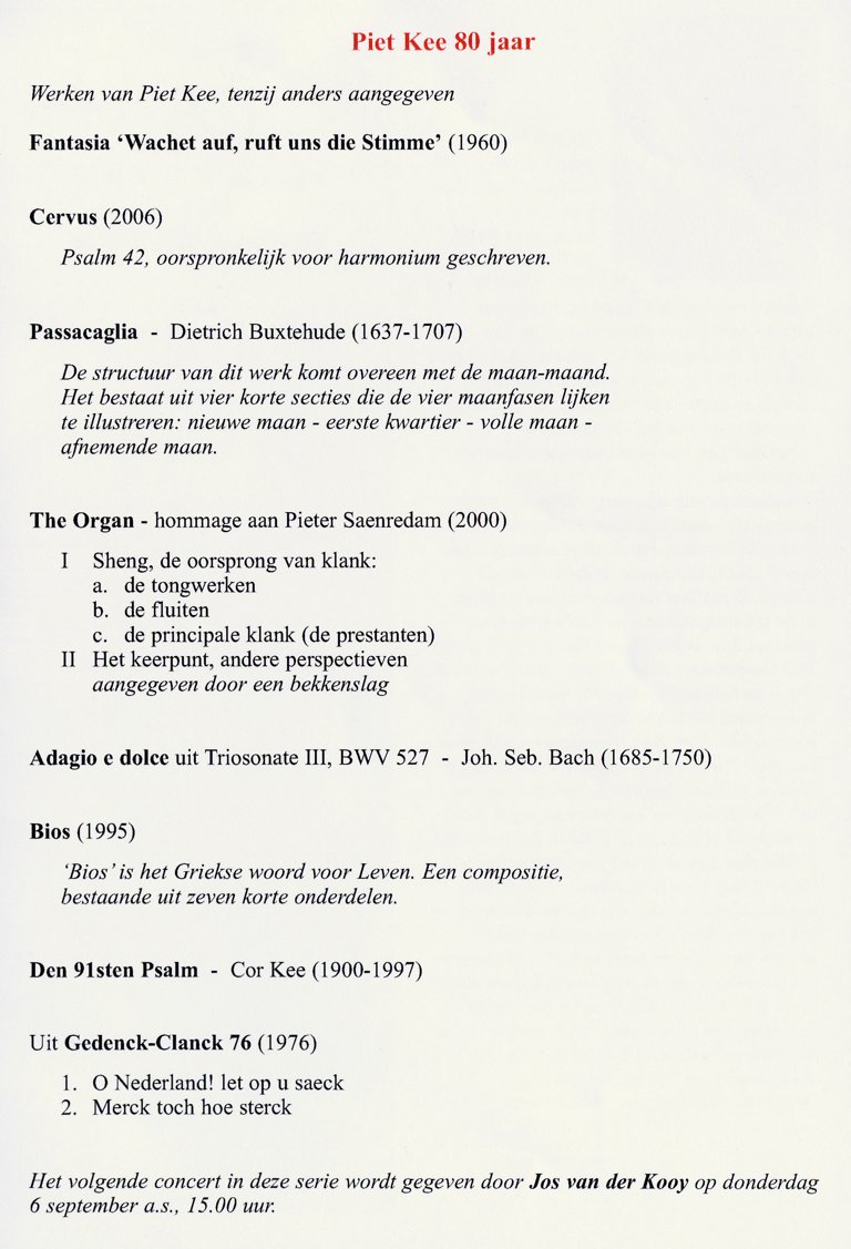 Programma Jos van der Kooy 4 september 2007 Orgelconcert